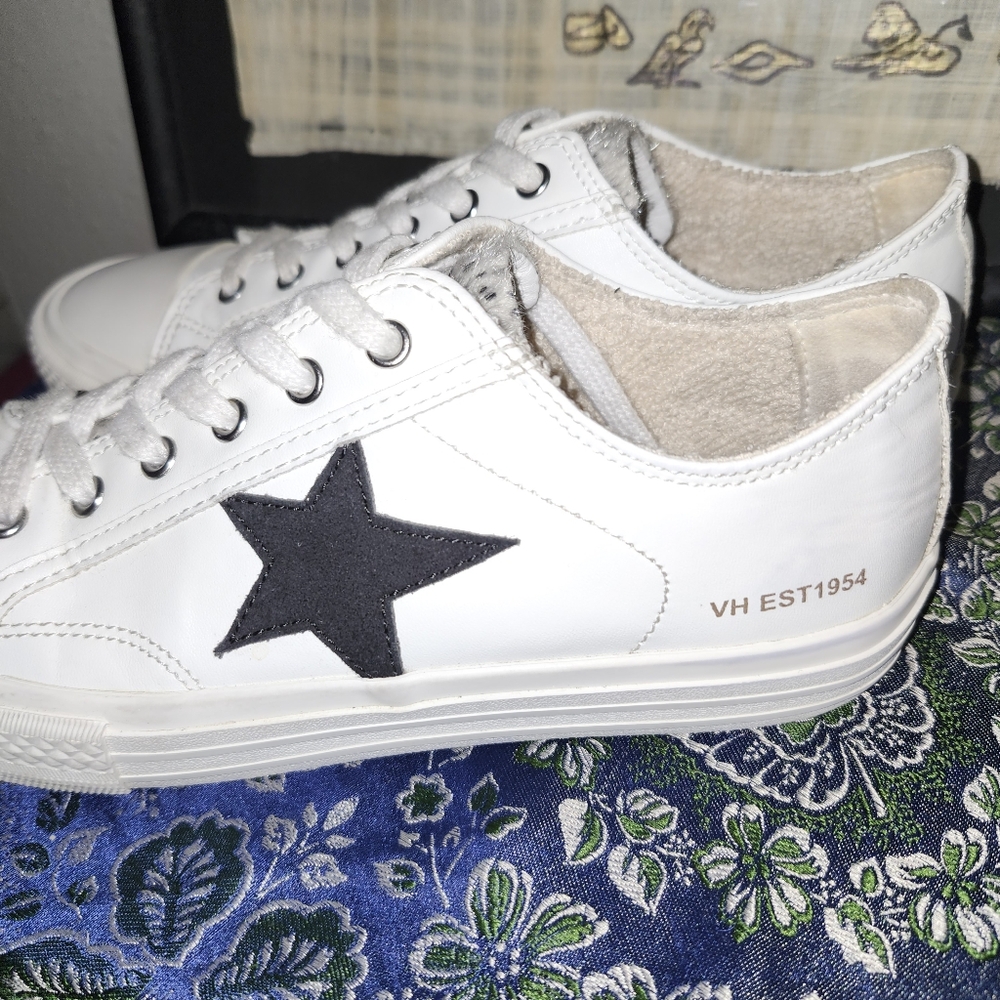 Vintage Havana White Sneakers Black Star Cheetah Print Lace Up - Picture 3 of 6